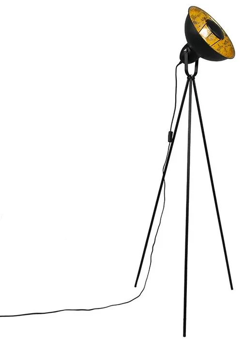 Průmyslová černá stojací lampa s detailem ve zlaté barvě - Magna Basic 25