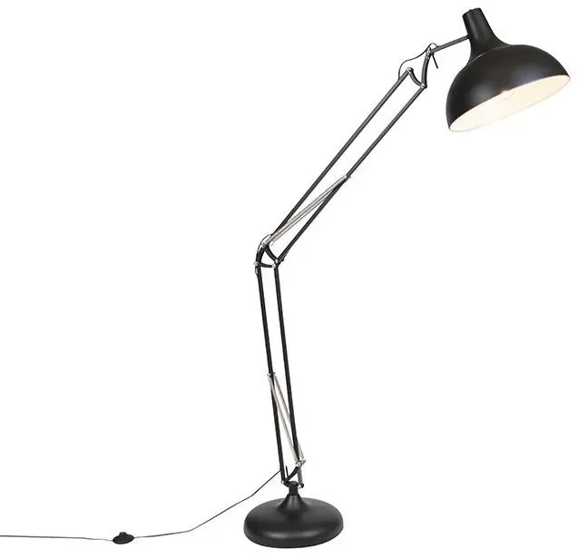 Průmyslová nastavitelá stojací lampa černá