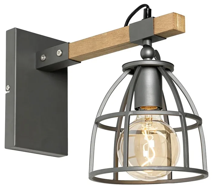 Průmyslová nástěnná lampa s dřevem a nastavitelností