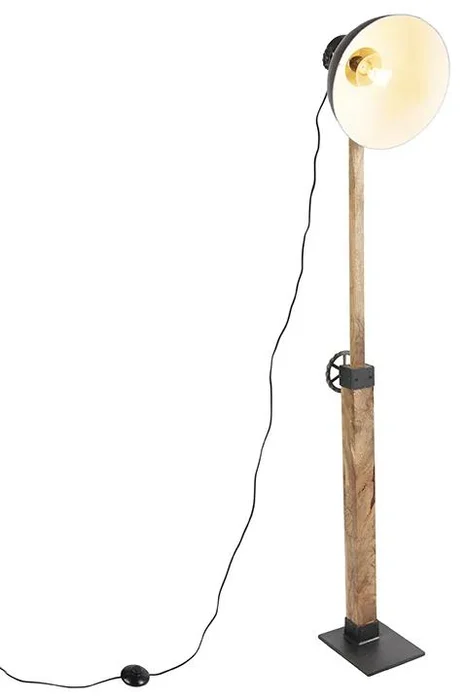 Průmyslová stojací lampa s mangovým dřevem a stmívačem