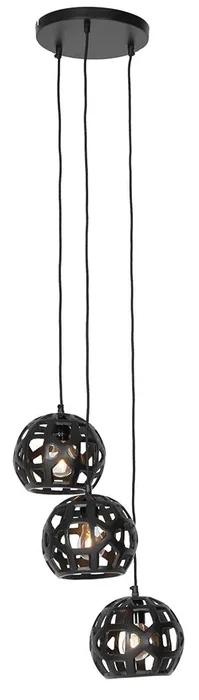 Průmyslové černé závěsné svítidlo s třemi světly Bobby