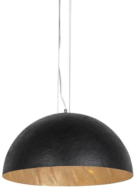 Průmyslové závěsné svítidlo černé s detailem zlaté 50 cm