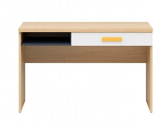 Psací stůl CASCADES 120 cm – dub nagano, unigranit, bílý lesk, žluté akcenty