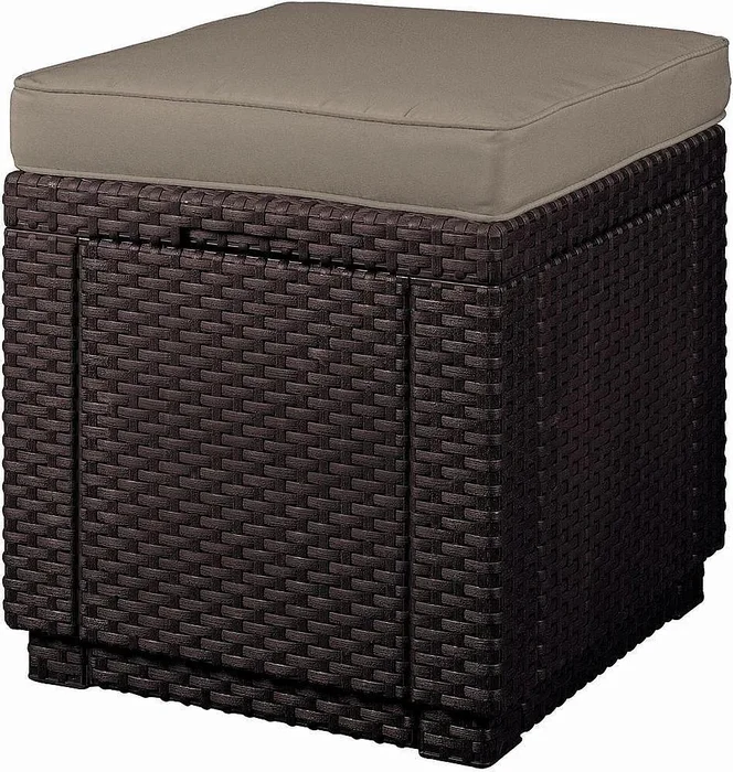 Ratanový zahradní taburet CUBE s polštářem - hnědá barva