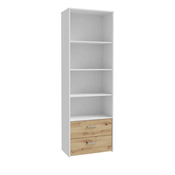 Regál DRAMI s 2 zásuvkami, bílá/dub artisan