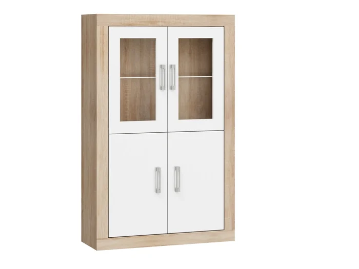 Regál GOUDINI 7 dub sonoma / bílý lesk, 90×141×34 cm, 5 let záruka