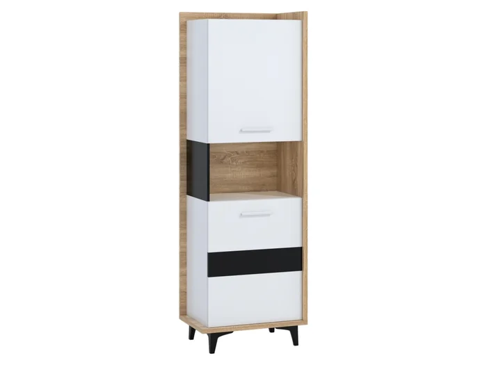 Regál KNUT 2D 65×195×42 cm dub sonoma/bílá/černá