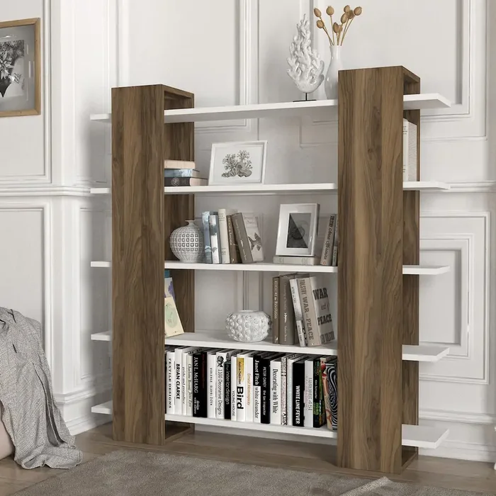 Regál PIEDRA - bílá a ořech