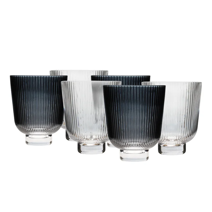 Retro svícny – set 6 kusů, 680 ml, čiré a kouřové sklo (EFRO)