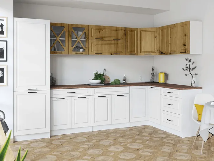 Rohová kuchyňská linka Simea Artisan, bílá MAT