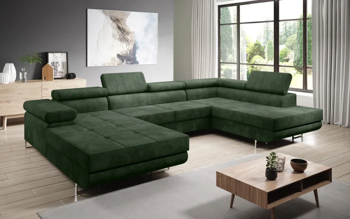 Rohová rozkládací sedačka SINGER U – pravá, tmavě zelená