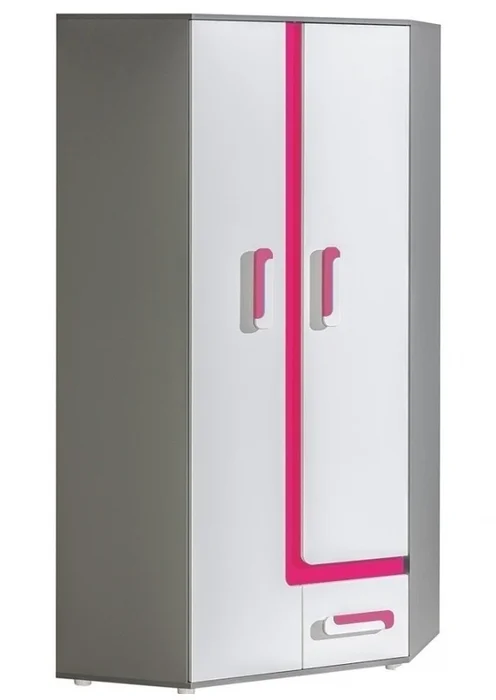 Rohová šatní skříň ORAKI II – antracit/růžová
