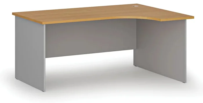 Rohový kancelářský psací stůl PRIMO šedý/buk, 160x120 cm, pravý
