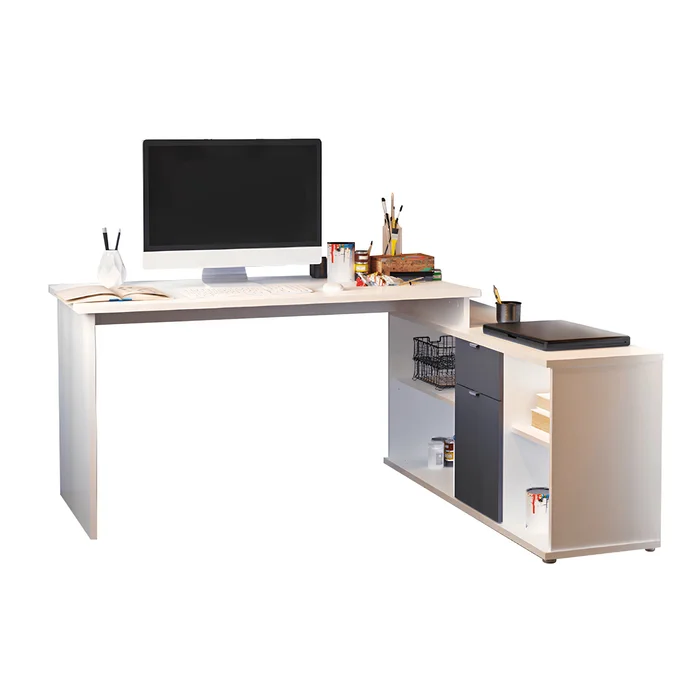 Rohový PC stůl DALTON 2 NEW VE 02 – šedobílý
