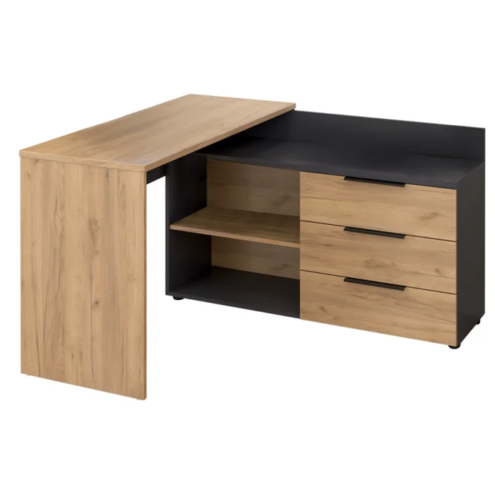 Rohový PC stůl Klaudius Typ 9 – grafit/dub artisan