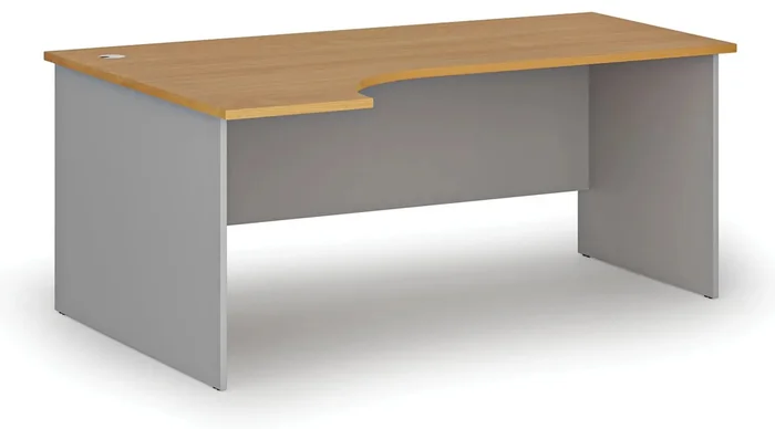 Rohový psací stůl PRIMO šedý/buk, 180x120 cm, levý