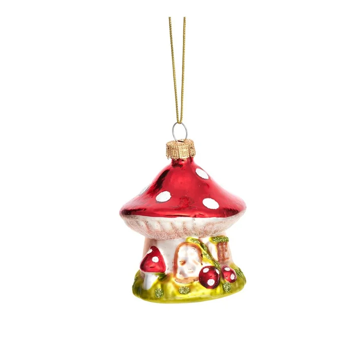Ruční skleněná vánoční ozdoba Mushroom House