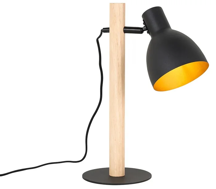 Rustikální černá stolní lampa s dřevěnými prvky - Flint