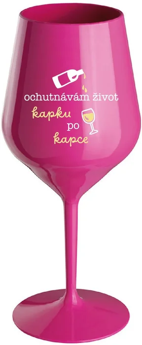 Růžová nerozbitná sklenice na víno 470 ml