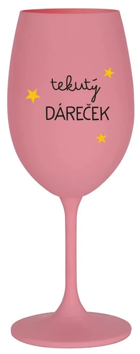Růžová sklenice na víno 350 ml s motivem Tekutý dáreček