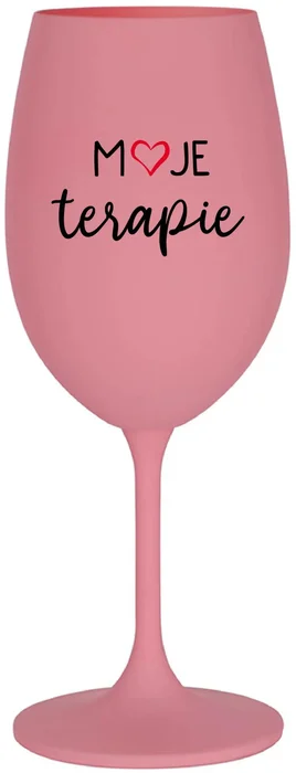 Růžová sklenice na víno MOJE TERAPIE 350 ml