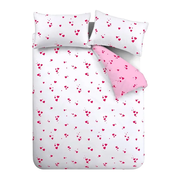 Růžovo-bílé krepové povlečení 200x200 cm srdíčka