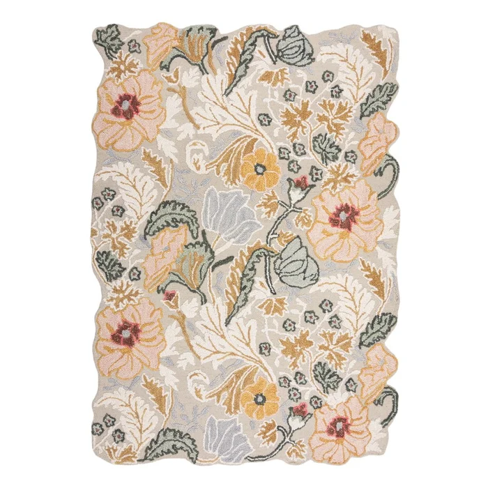 Růžový ručně tkaný vlněný koberec Daphne Shaped Floral