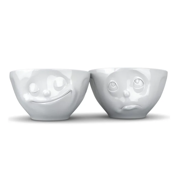 Sada 2 bílých porcelánových misek s veselým motivem 200 ml