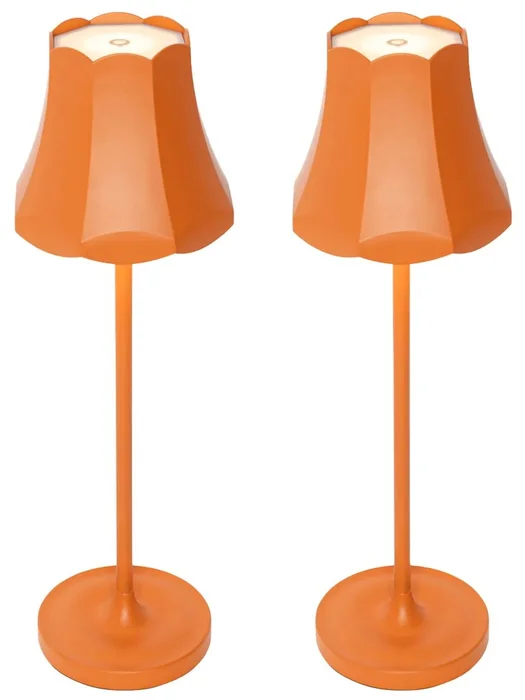 Sada 2 oranžových retro stolních lamp s nabíjením a stmívačem