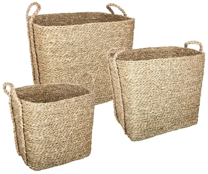 Sada 3 hranatých košů z přírodního rákosu