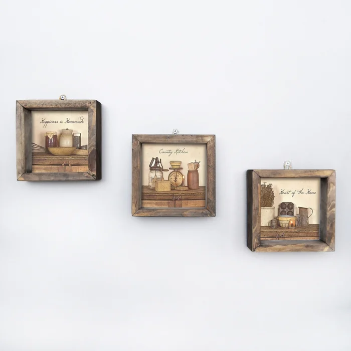 Sada 3 obrazů 15×15 cm v rámu MDF NN01440