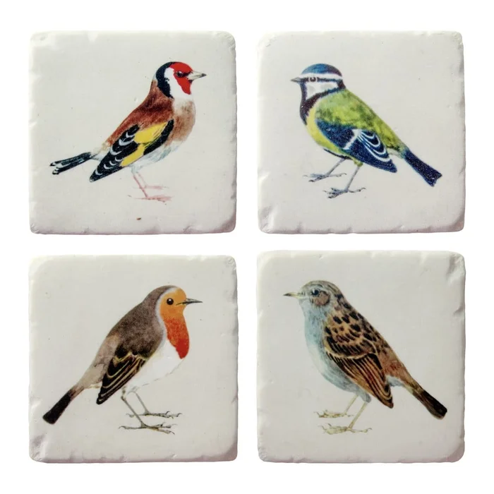 Sada 4 bílých podtácků Vintage Birds