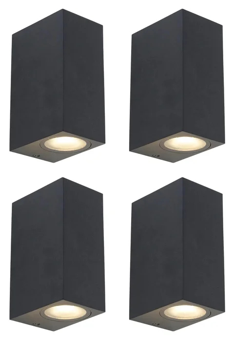 Sada 4 černých nástěnných lamp IP44