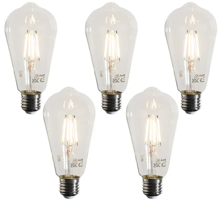 Sada 5 LED filamentových žárovek E27 ST64 4W 470 lm