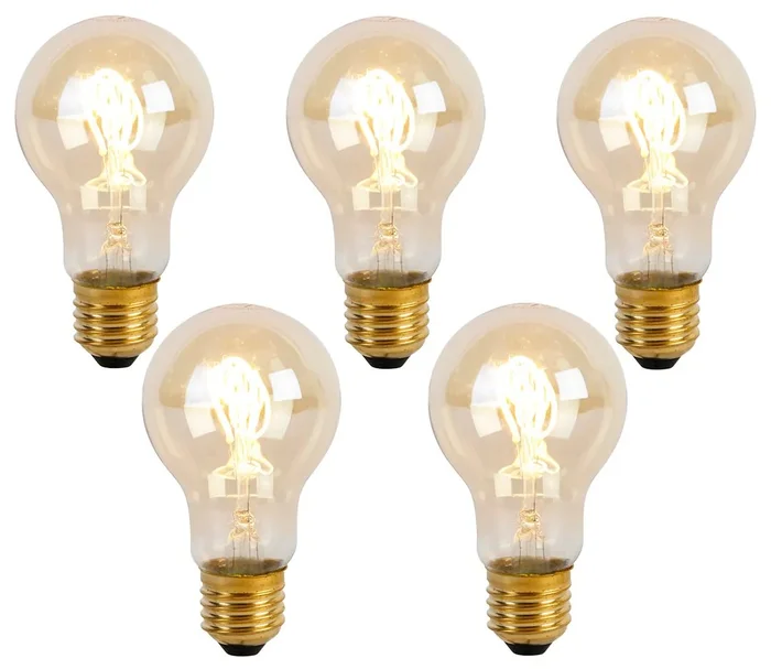 Sada 5 LED spirálových žárovek E27 2W Goldline