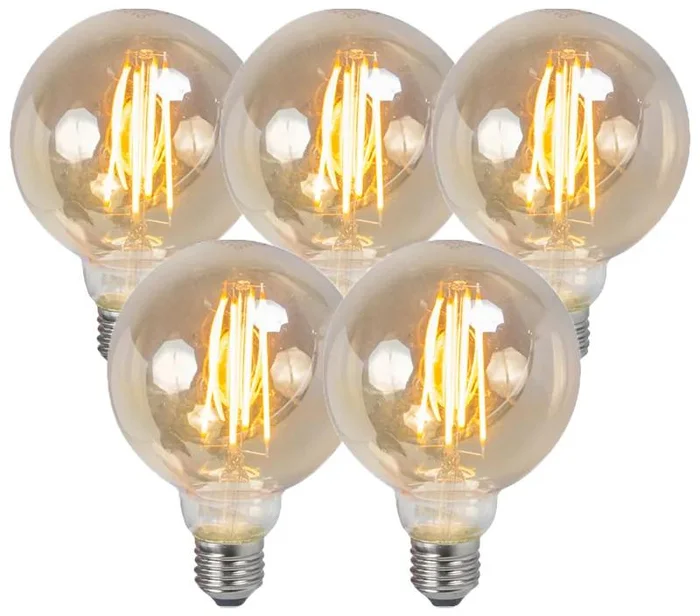 Sada 5 stmívacích LED filamentových žárovek E27 kouřové 5W