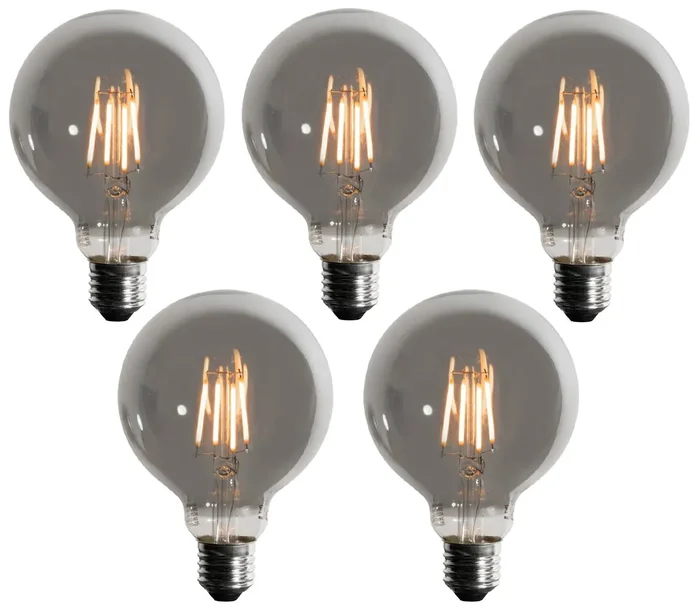 Sada 5 stmívatelných kouřových LED žárovek G95 E27 5W