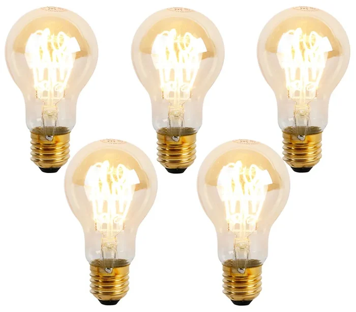 Sada 5 stmívatelných LED žárovek E27 A60 Goldline 4W