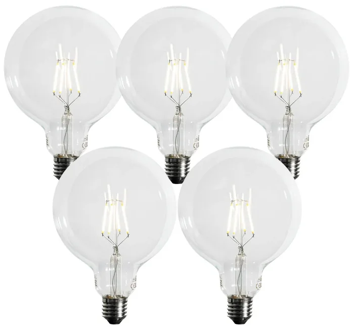 Sada 5 stmívatelných LED žárovek E27 G125, 4W, 450lm, teplá bílá