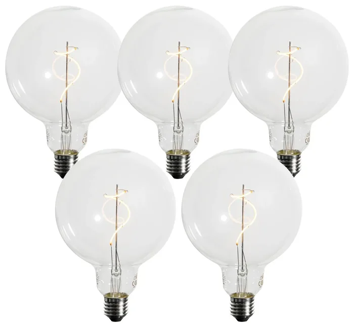 Sada 5 stmívatelných LED žárovek G125 E27 4W teplé světlo