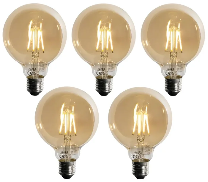 Sada 5 stmívatelných LED žárovek G95 E27 4W 2700K