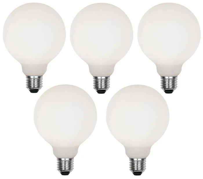 Sada 5 stmívatelných LED žárovek G95 E27 4W matné