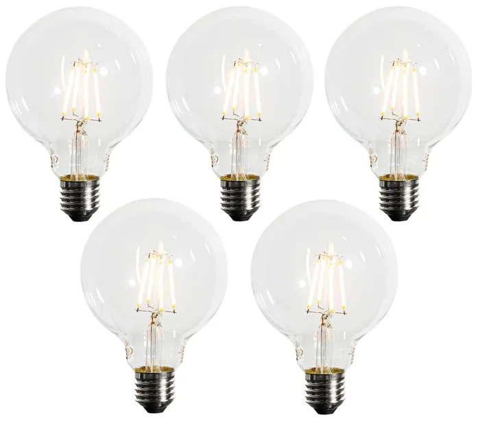 Sada 5 stmívatelných LED žárovek G95 E27 5W, teplé jantarové světlo