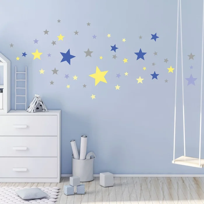 Sada 50 hvězdičkových samolepek Ambiance Stars Blue and Yellow