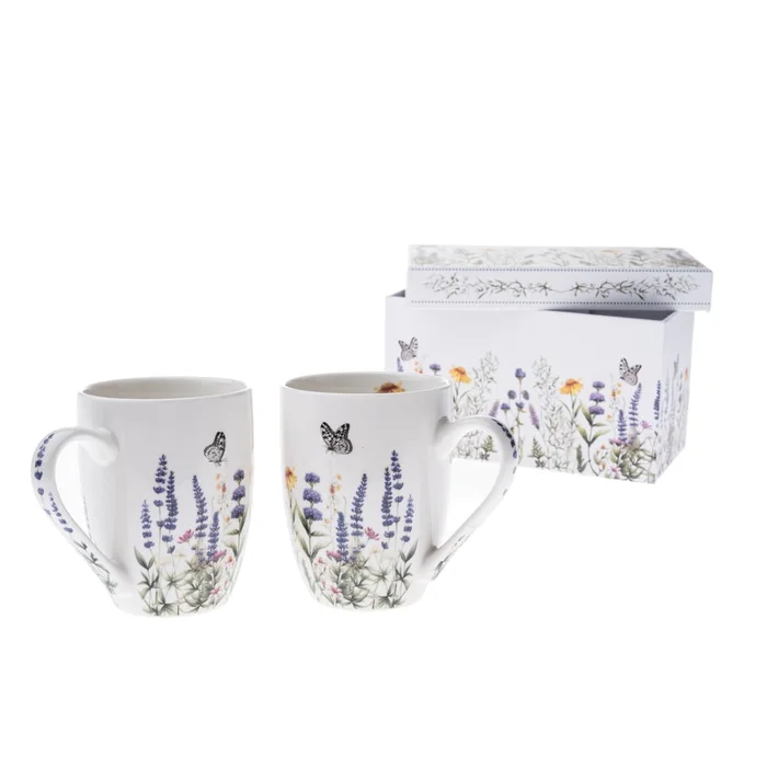 Sada bílých porcelánových hrnků 2 kusy 350 ml