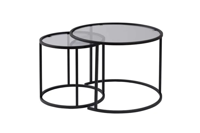Sada konferenčních stolků FERMIS – 60 cm a 42 cm, černé/šedé sklo