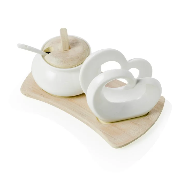 Sada na ubrousky a držák, porcelán a bambus, Brandani Double Heart