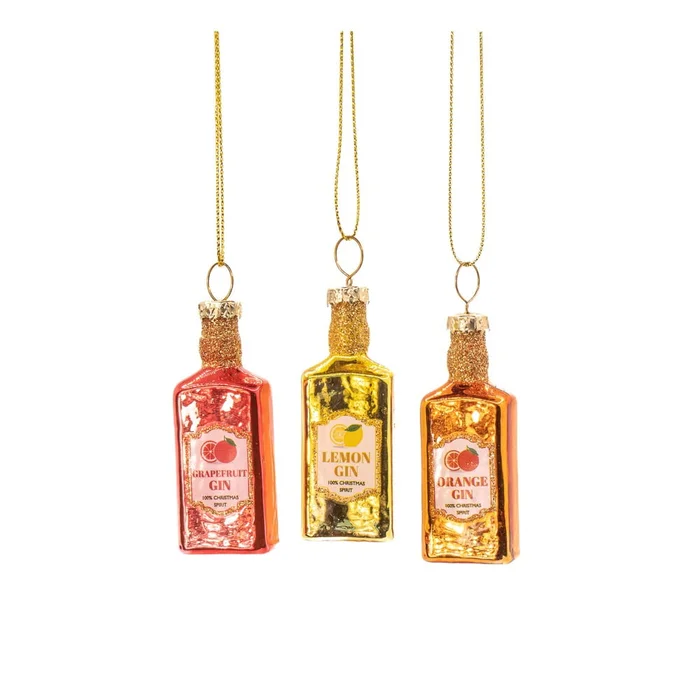 Sada skleněných vánočních ozdob Gin Bottle