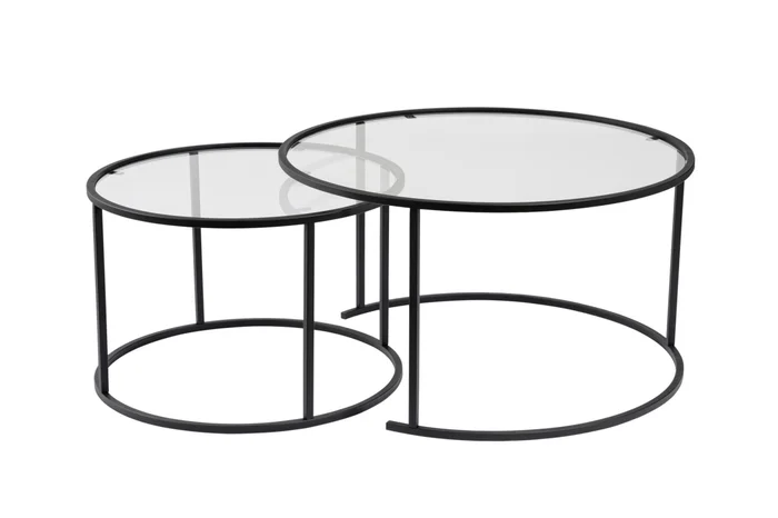 Sada stolků FERMIS 60/80 cm, černé/transparentní sklo