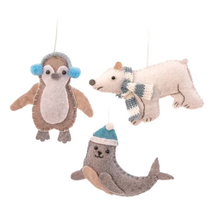 Sada vánočních textilních ozdob Arctic Animals, 3 kusy
